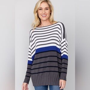 PLANET‎ by Lauren G Striped Pima Cotton Oversized Pullover Sweater One Size
